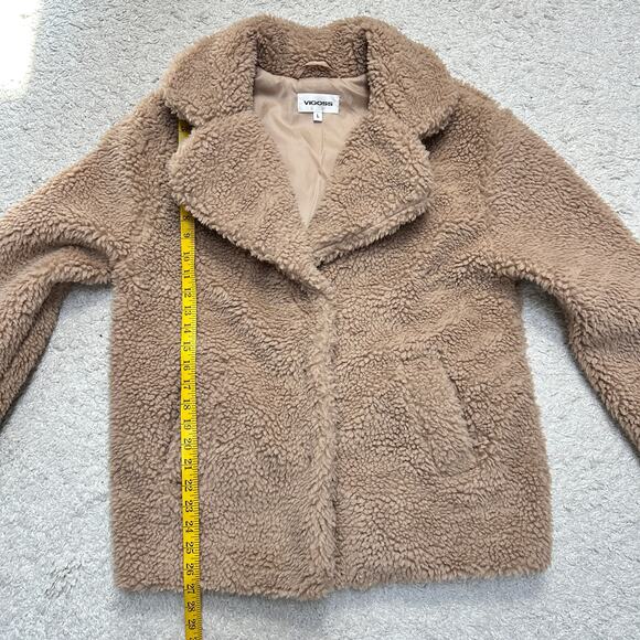 Vigoss Faux Fur Teddy Bear Snap Up Coat Fuzzy Sherpa Cozy With Pockets Sz: L - Picture 4 of 10